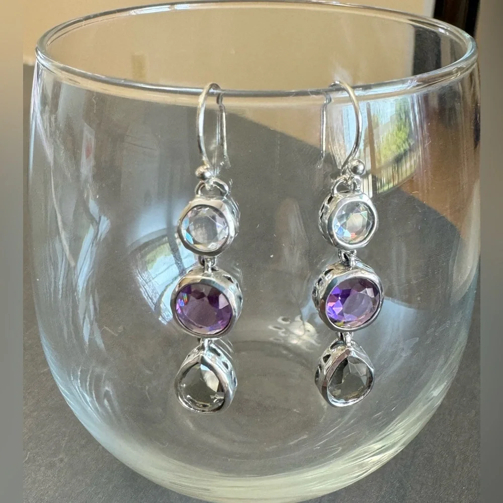 Silpada Earrings W2283 PLUM PRETTY CZ Sterling Silver Purple Grey Dangle - Picture 4 of 13